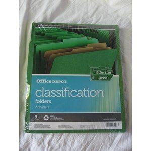 NEW Office Depot Letter Size Green Classification Folders 2 Dividers each 5 pack